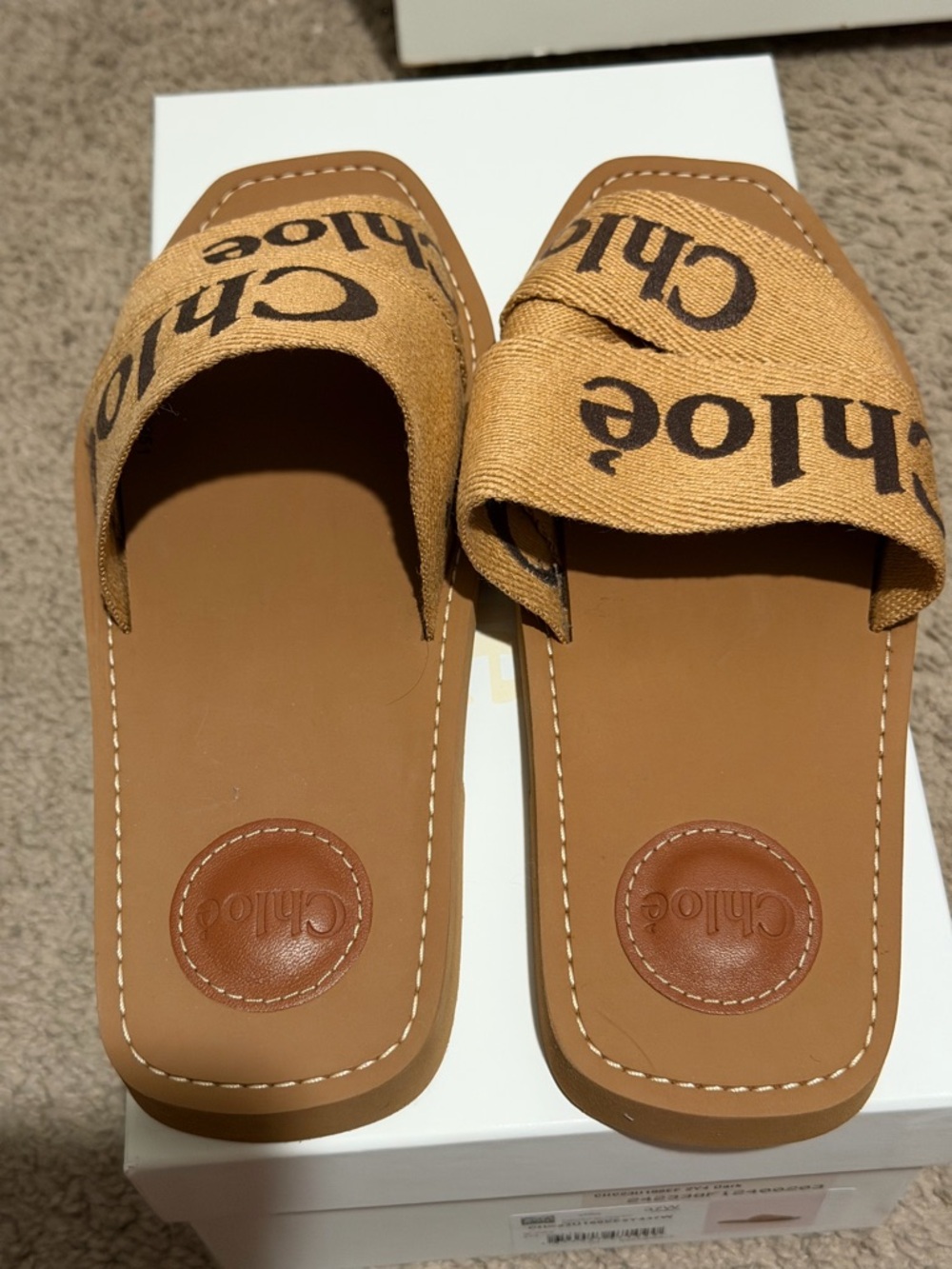 Chloe Tan Logo Slide Sandals